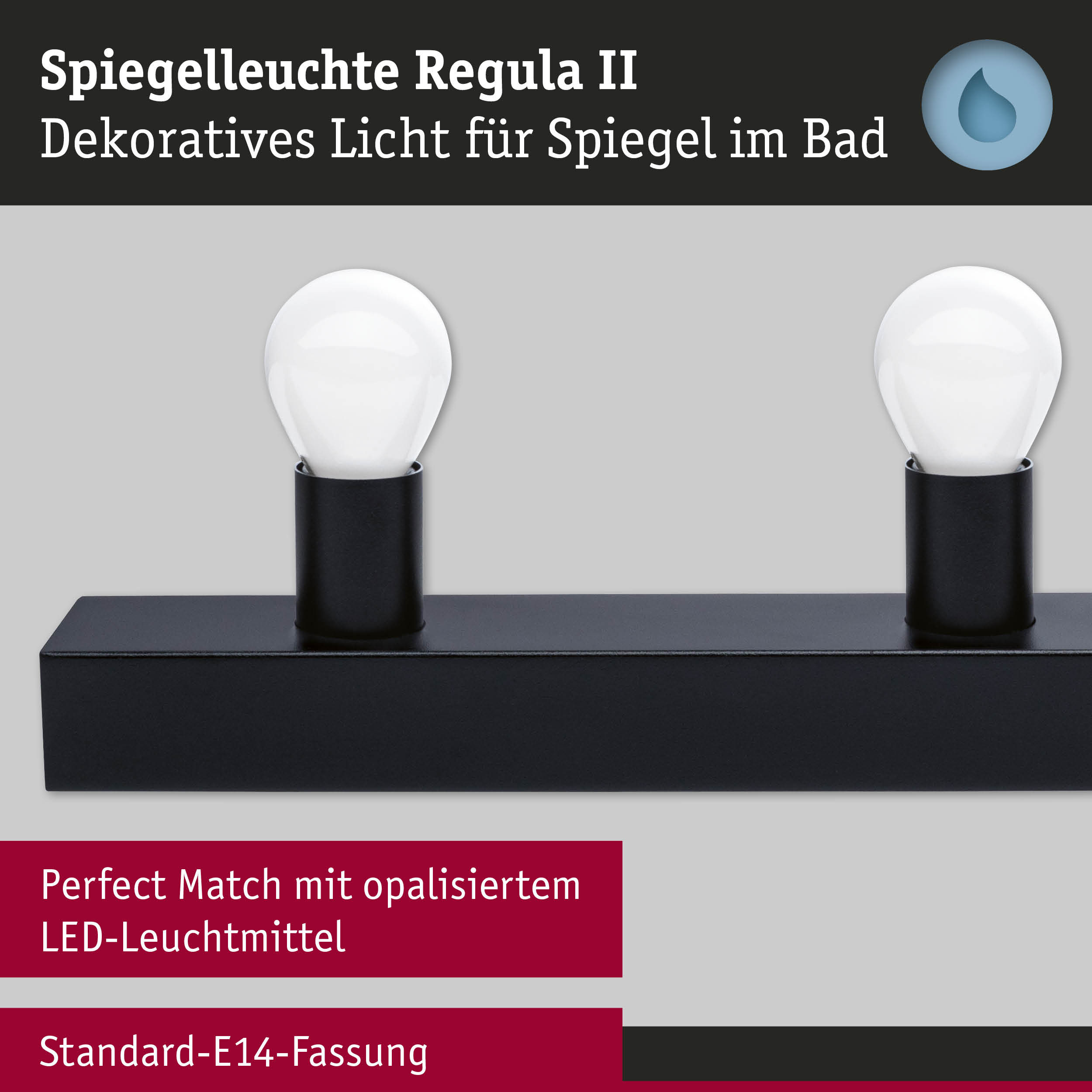 Set Spiegelleuchte Regula II inkl. Leuchtmittel 4-flammig IP44 E14 2700K 4x470lm 230V 4x4,5W dimmbar Schwarz/Opal