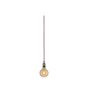 Pendant lamp with red fabric cable and warm bulb light for stylish home lighting decor