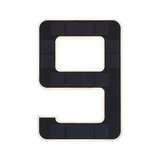 Solar-powered house number 9 in black with white plastic frame for outdoor lighting