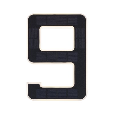 Numéro de maison solaire 9 noir avec cadre blanc en plastique pour éclairage extérieur