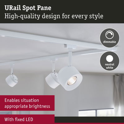 White URail Spot Pane LED ceiling light with dimmable neutral white lighting for living spaces