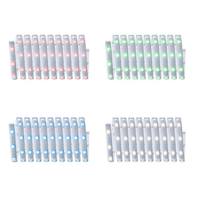 Four white LED light strips with red, green, blue, and warm white LEDs for versatile lighting solutions