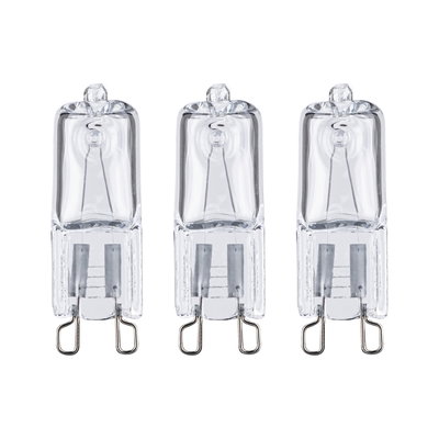 Drie heldere halogeenlampen van glas met G9-fitting voor energiezuinige verlichting