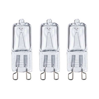 Three clear glass halogen bulbs with G9 base for energy-efficient lighting