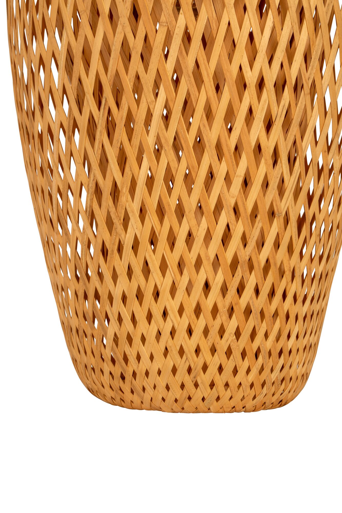 Woven light wood basket with open diamond pattern for home decor and storage use