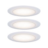 Three white LED recessed lights with frosted glass for energy-efficient ceiling lighting