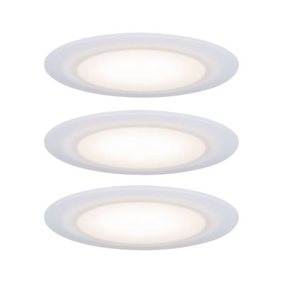 Three white LED recessed lights with frosted glass for energy-efficient ceiling lighting