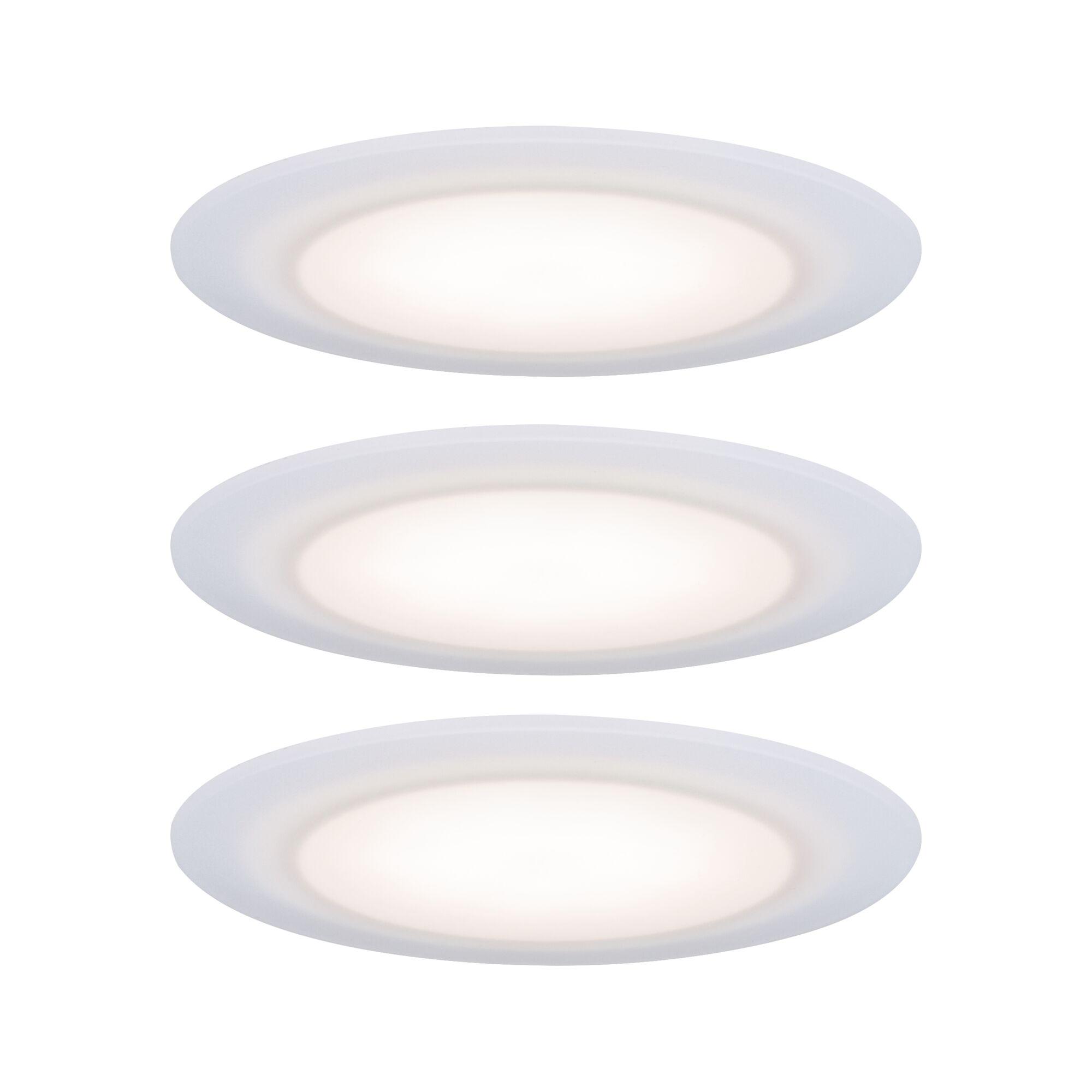 Round LED ceiling light with white plastic frame and warm white light for living spaces