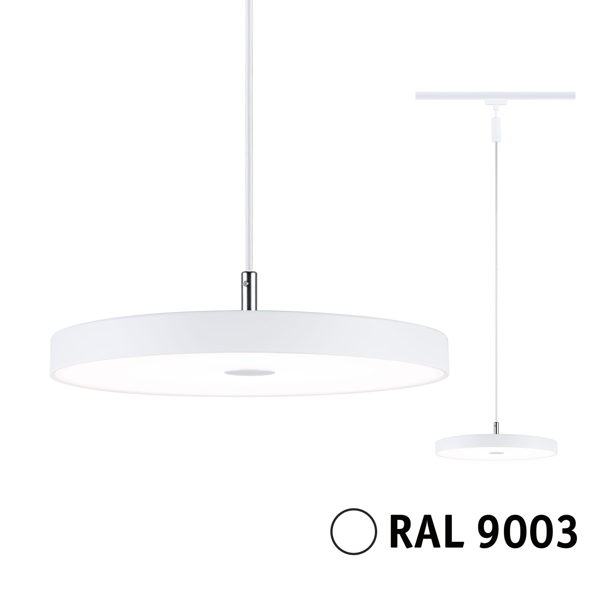 Suspension LED blanche moderne ronde en couleur RAL 9003 pour un éclairage intérieur élégant