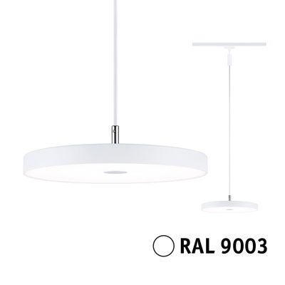 Moderne weiße LED-Pendelleuchte mit rundem Design und RAL 9003 Farbton für stilvolle Innenbeleuchtung