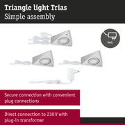 Triangle stainless steel LED lights with simple assembly and 230V plug-in transformer included