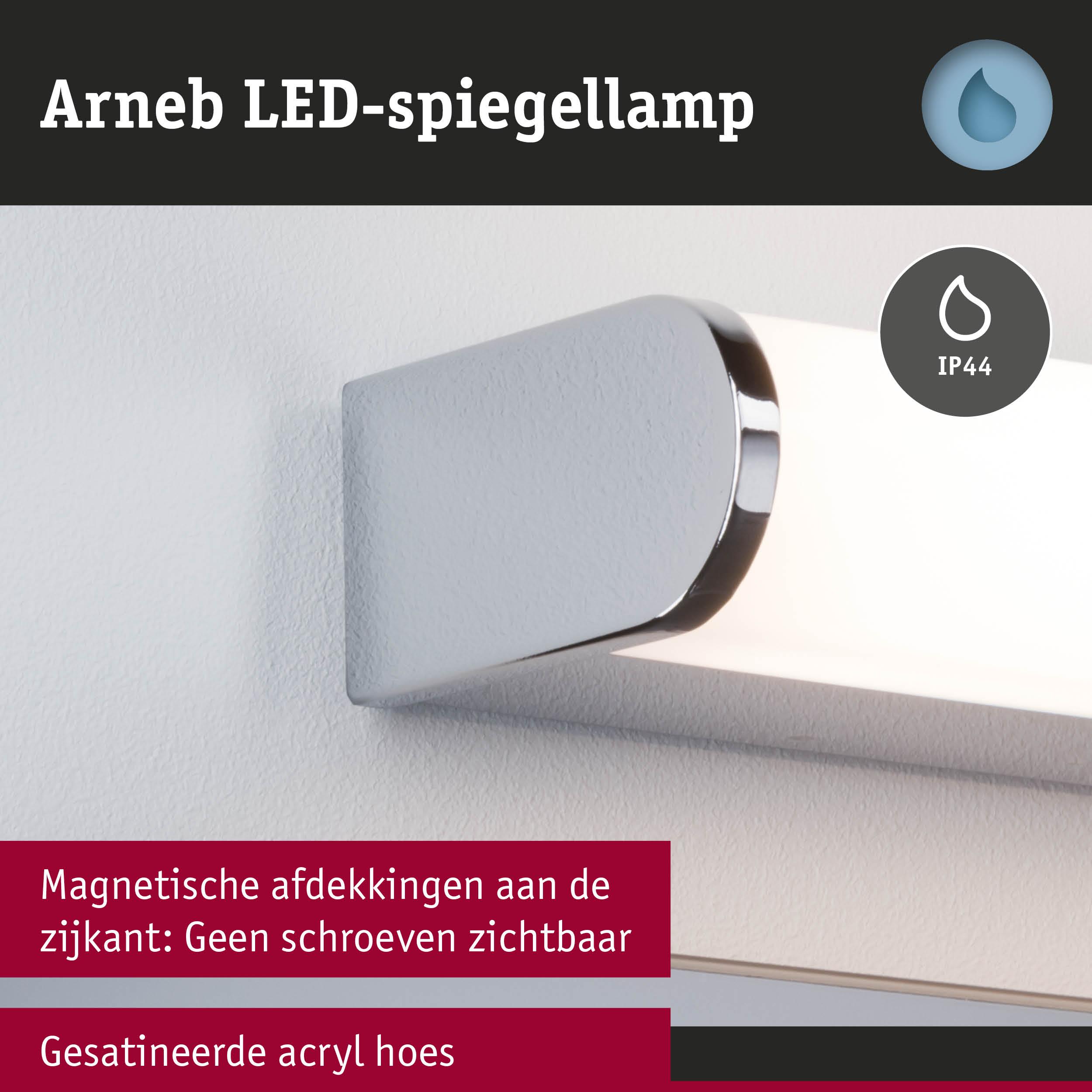 Arneb LED-spiegellamp met gesatineerde acryl hoes en magnetische zijafdekkingen zonder zichtbare schroeven