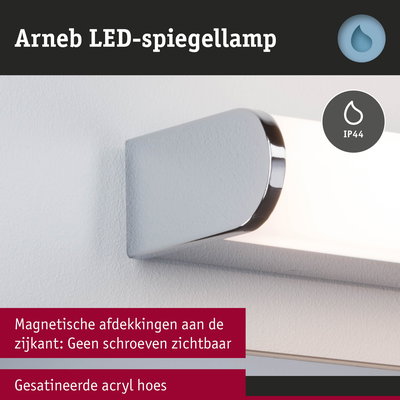 Arneb LED-spiegellamp met gesatineerde acryl hoes en magnetische zijafdekkingen zonder zichtbare schroeven