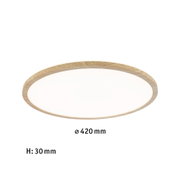 Plafonnier LED rond avec cadre en bois naturel, diamètre 420 mm, hauteur 30 mm