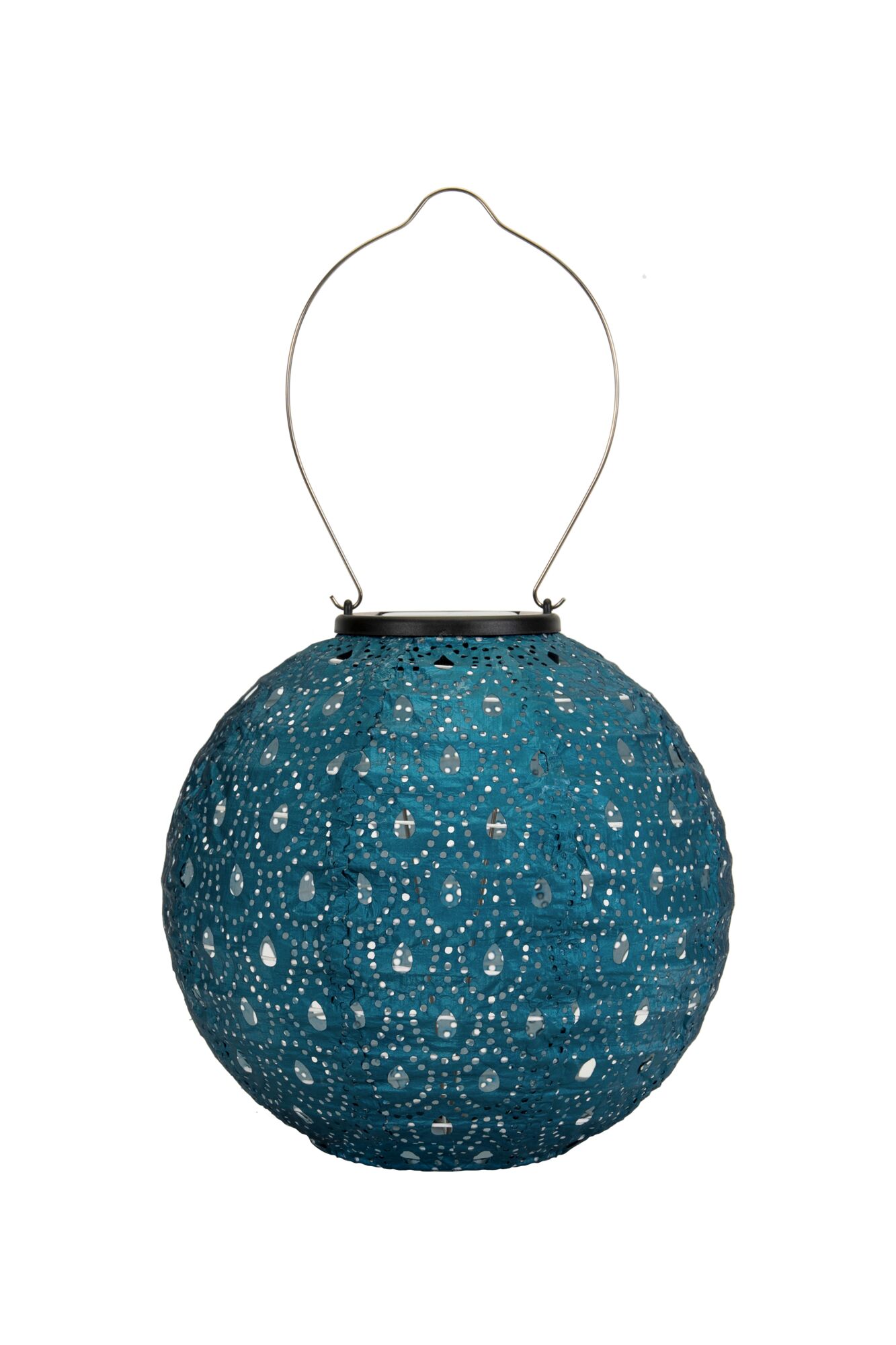 Pauleen Lanterne solaire Sunshine Charm IP44 3500K 4lm Bleu foncé Lanterne ronde bleue en métal avec motif perforé et poignée métallique pour éclairage d'ambiance.