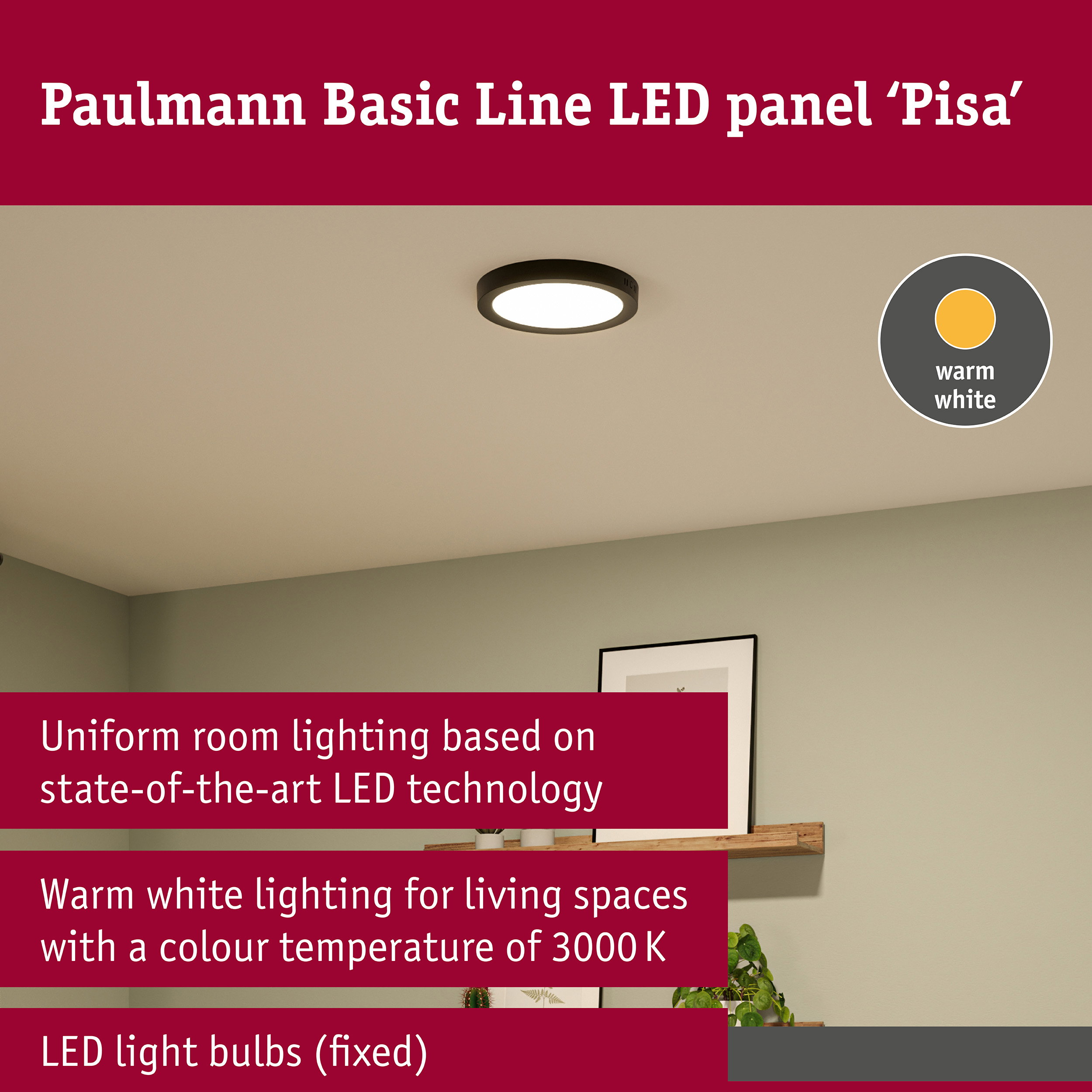 LED Panel Pisa 3000K 290mm 1800lm 17,6W Black matt
