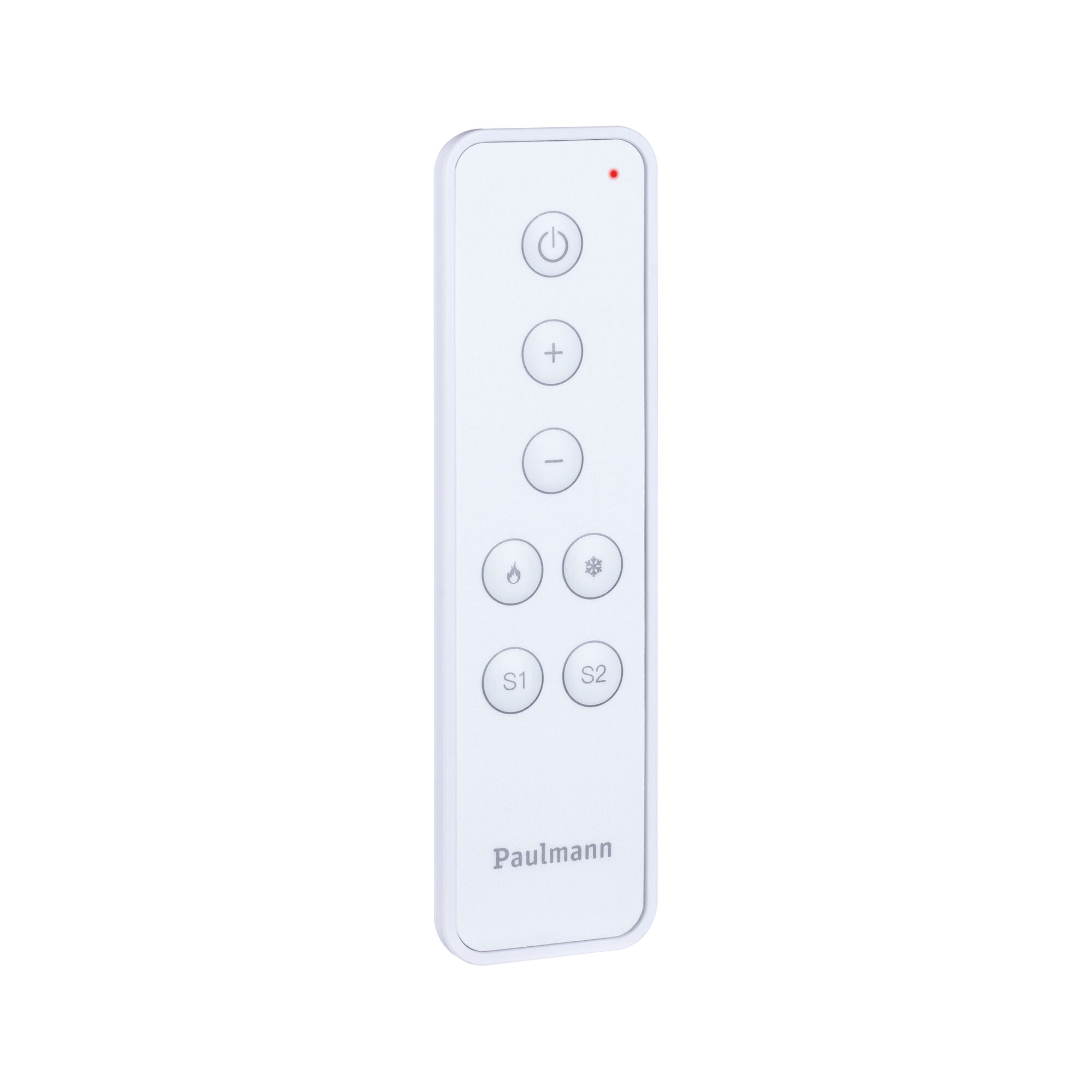White plastic remote control with buttons for power, brightness, temperature, and scene settings
