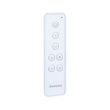 White plastic remote control with buttons for power, brightness, temperature, and scene settings