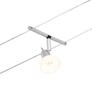 Modern silver LED cable spotlight with glass reflector and aluminium mount for flexible lighting