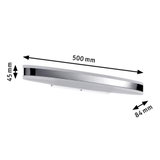 Schmale LED-Wandleuchte aus weißem Kunststoff mit Chromrand, Maße 500x84x45 mm, moderne Innenbeleuchtung