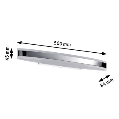 Schmale LED-Wandleuchte aus weißem Kunststoff mit Chromrand, Maße 500x84x45 mm, moderne Innenbeleuchtung