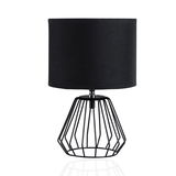 Modern table lamp with black fabric shade and geometric metal base for stylish lighting