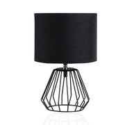 Lampe de table moderne avec abat-jour en tissu noir et base métallique géométrique pour un éclairage élégant