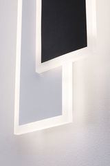 Modern LED wall light with two rectangular panels in black and grey, energy-efficient lighting solution