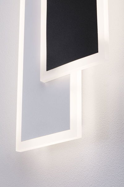 Modern LED wall light with two rectangular panels in black and grey, energy-efficient lighting solution