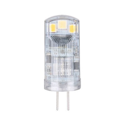Kleine transparente LED-Lampe mit zwei Metallstiften, energiesparende Beleuchtungslösung