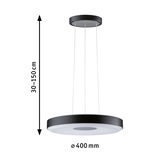 Ronde zwarte metalen LED-hanglamp met witte diffuser, 40 cm diameter, in hoogte verstelbaar