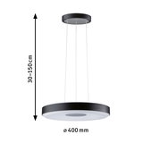 Round black metal LED pendant light with white diffuser, 40 cm diameter, adjustable height