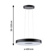 Suspension LED ronde noire en métal avec diffuseur blanc, diamètre 40 cm, hauteur réglable