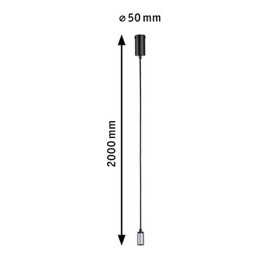 Black pendant cable with silver socket, 2000 mm length and 50 mm diameter, LED lighting accessory