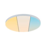 Runde LED-Deckenleuchte mit stufenlos einstellbarem Farbtemperaturbereich von warmweiß bis kaltweiß.