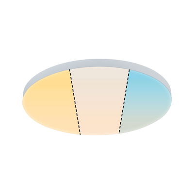 Runde LED-Deckenleuchte mit stufenlos einstellbarem Farbtemperaturbereich von warmweiß bis kaltweiß.