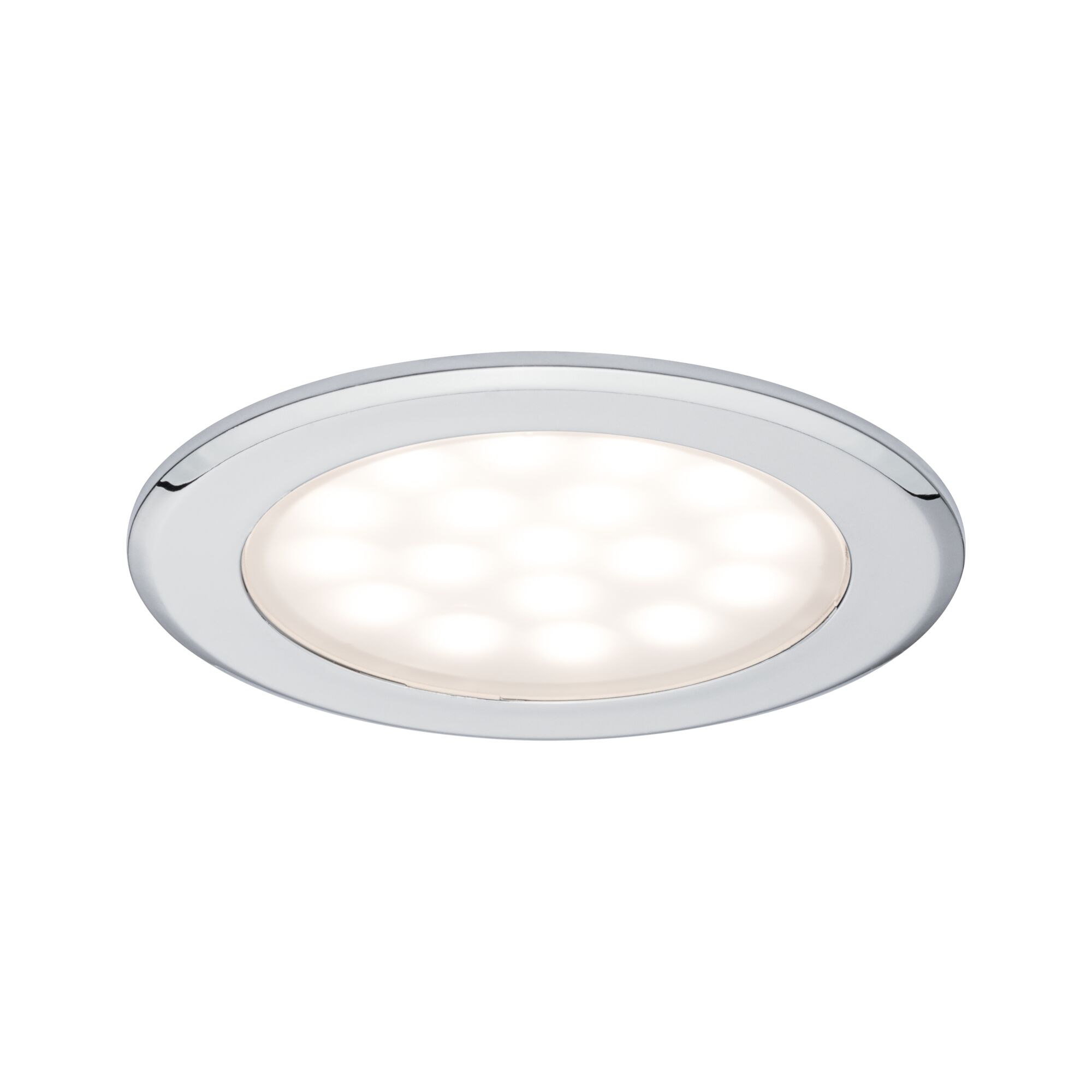 LED-meubelinbouwlampen Spiegelkast rond 65mm 2x2,5W 2x180lm 230/12V 3000K Chroom Ronde LED inbouwspot met chromen metalen rand en warm wit licht voor woonruimtes