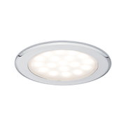 Rundes LED-Einbauleuchte mit chromfarbenem Metallrahmen und warmweißem Licht für Wohnräume