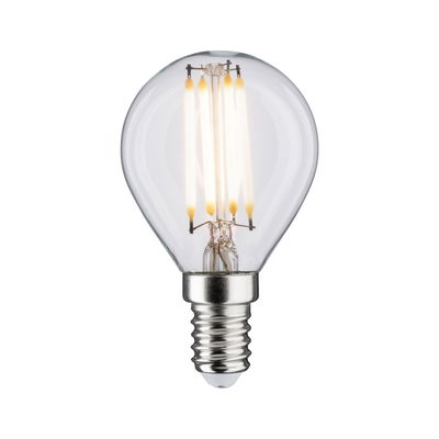 Kleine LED-Glühbirne mit klarem Glas und sichtbaren Leuchtstäben, energiesparende Beleuchtungslösung