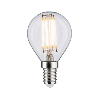 Kleine LED-Glühbirne mit klarem Glas und sichtbaren Leuchtstäben, energiesparende Beleuchtungslösung