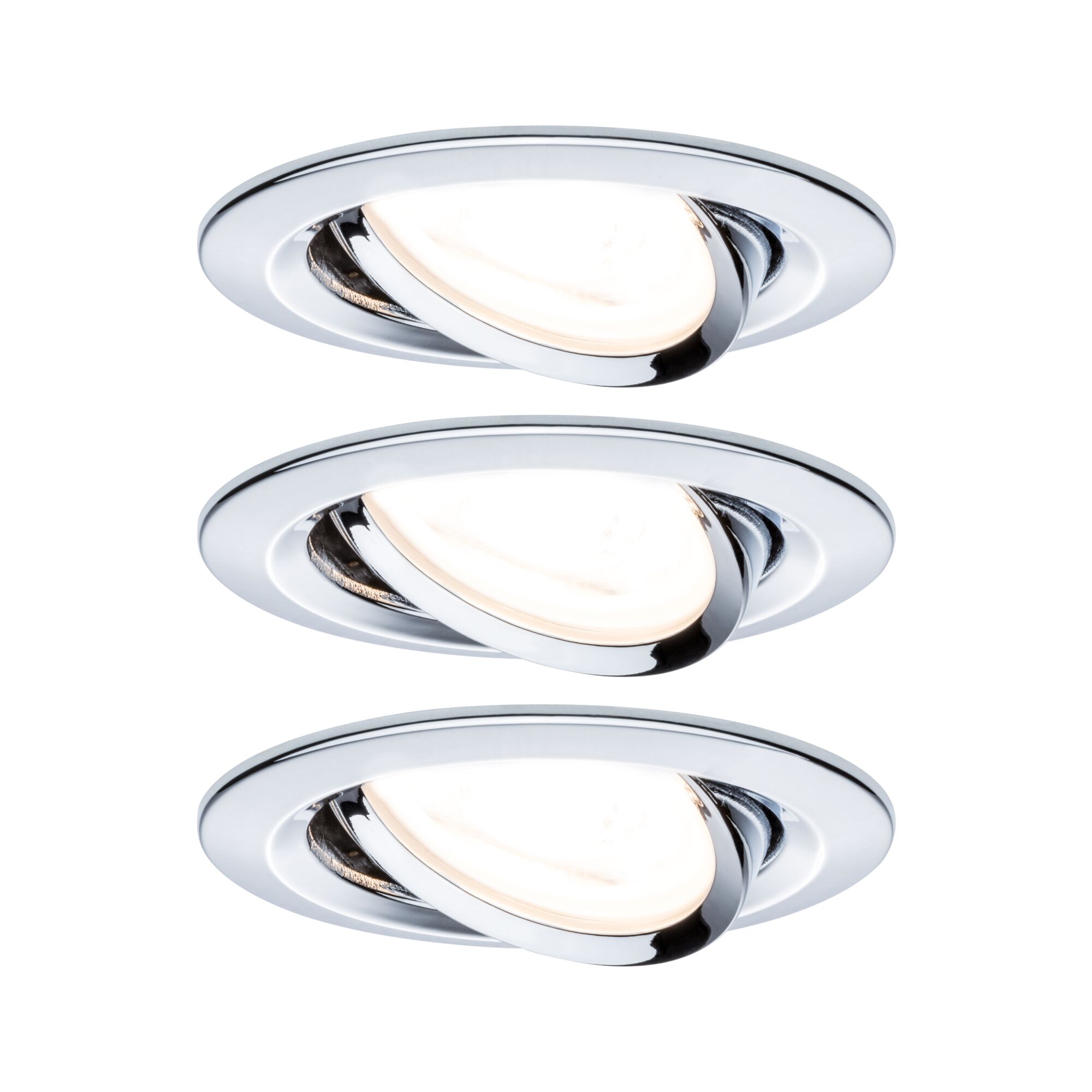 LED-inbouwlamp Nova schwenkbar Basisset zwenkbaar rond 84mm 50° GU10 3x6,5W 3x460lm 230V 2700K Chroom Drie ronde inbouwspots van chroom met verstelbaar LED-licht voor moderne binnenverlichting