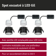 Spot encastré LED modulable noir et blanc avec pastille LED remplaçable pour raccordement 230V
