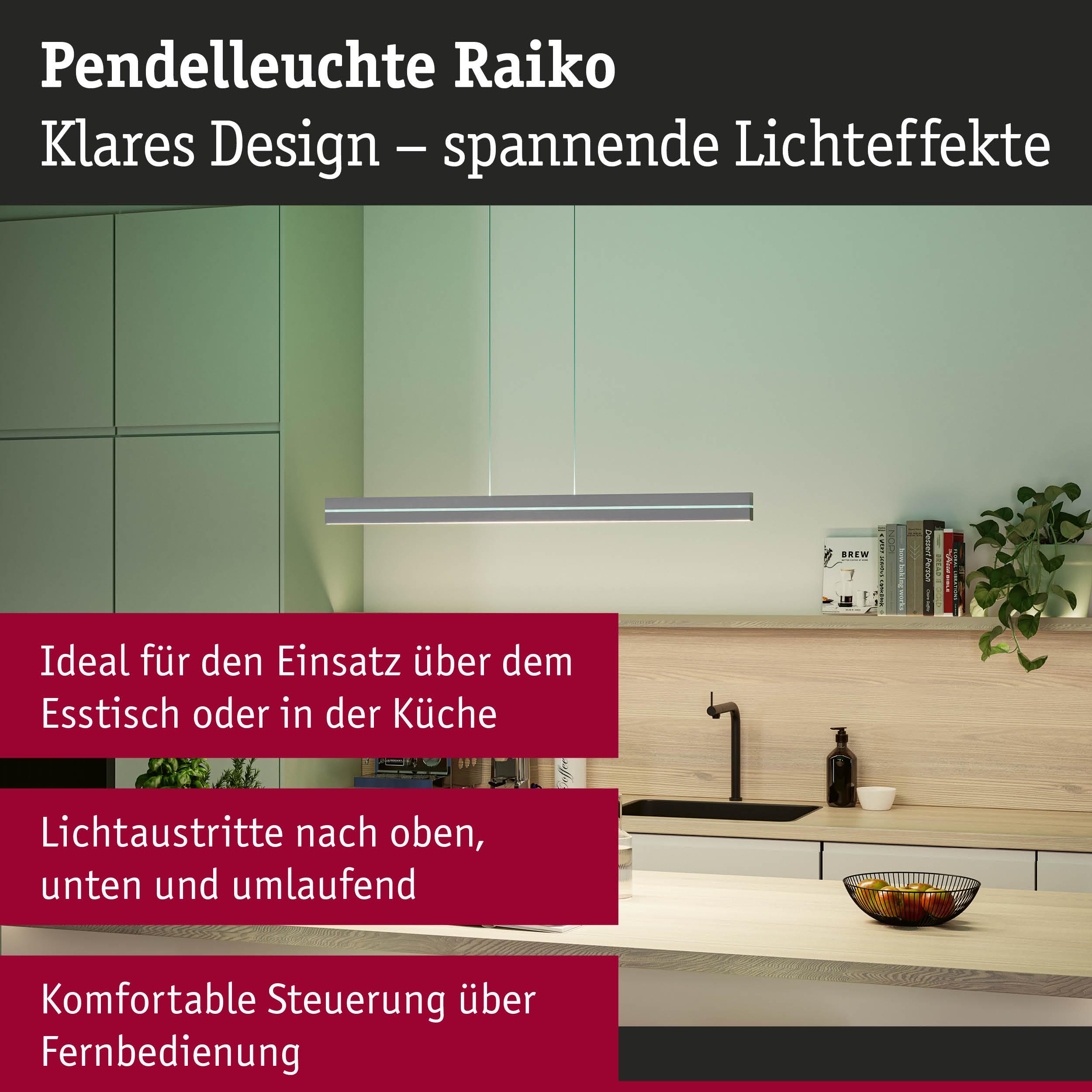 Pendelleuchte Raiko in Silber mit klarer Form, ideal für Küche und Esstisch, LED-Licht mit Fernbedienung
