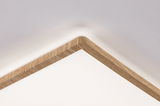 Square ceiling light with light oak wood frame and indirect warm white LED illumination