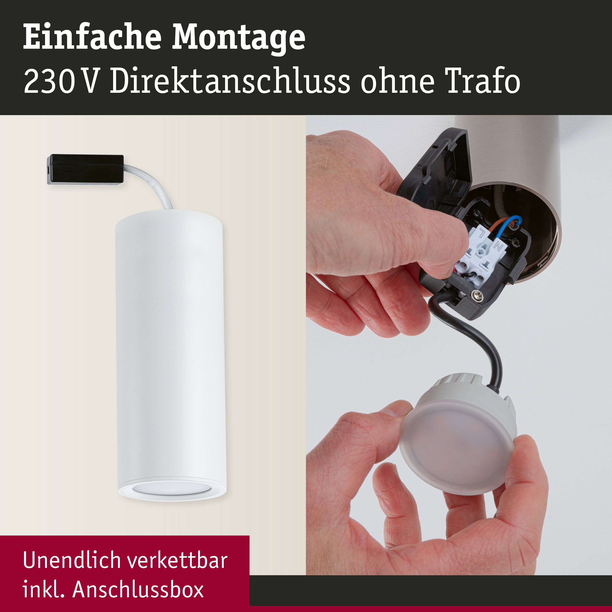 Weißer LED-Deckenstrahler aus Metall mit einfacher 230V Direktmontage ohne Trafo für Innenräume