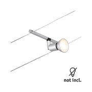 Silver metal LED cable spotlight with warm white light, modern lighting fixture without bulb included
