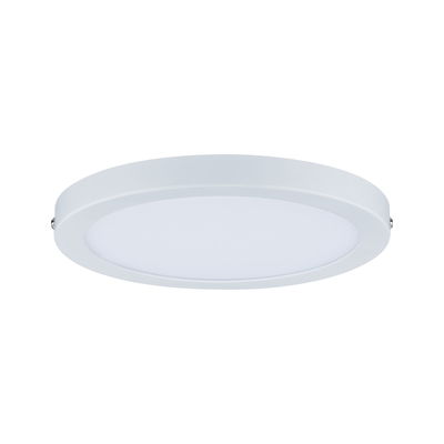 Round white LED ceiling panel with matte plastic frame for modern room lighting