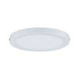 Round white LED ceiling panel with matte plastic frame for modern room lighting