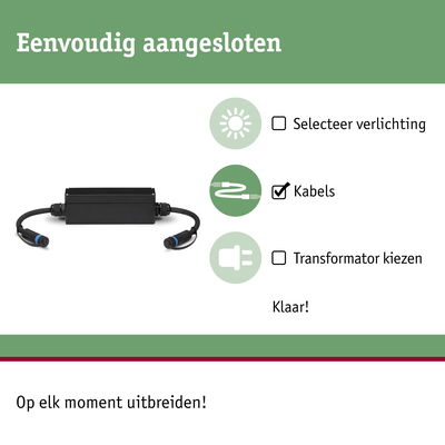 Zwart kabel met connectoren voor eenvoudige verlichting en uitbreiding op elk moment