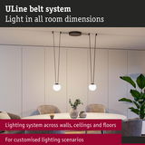 ULine Belt System with two white globe pendant lights over round dining table in modern room